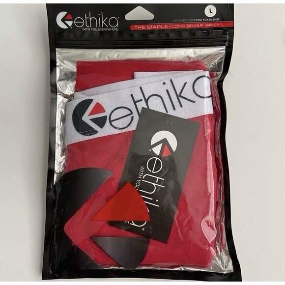 NEW TWO Red and Black Men's Ethika The Staple Long Boxer Brief Size L (33 - 35) - Picture 3 of 8